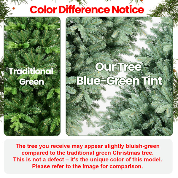 Artificial 9ft Blue Green Tint Christmas Tree With 3268 PE PVC Mixed Branch Tips, 800L Warm White Led, Memory Wire Iron Wire, Hinged Premium & Foldable Base For Indoor Holiday Decorating