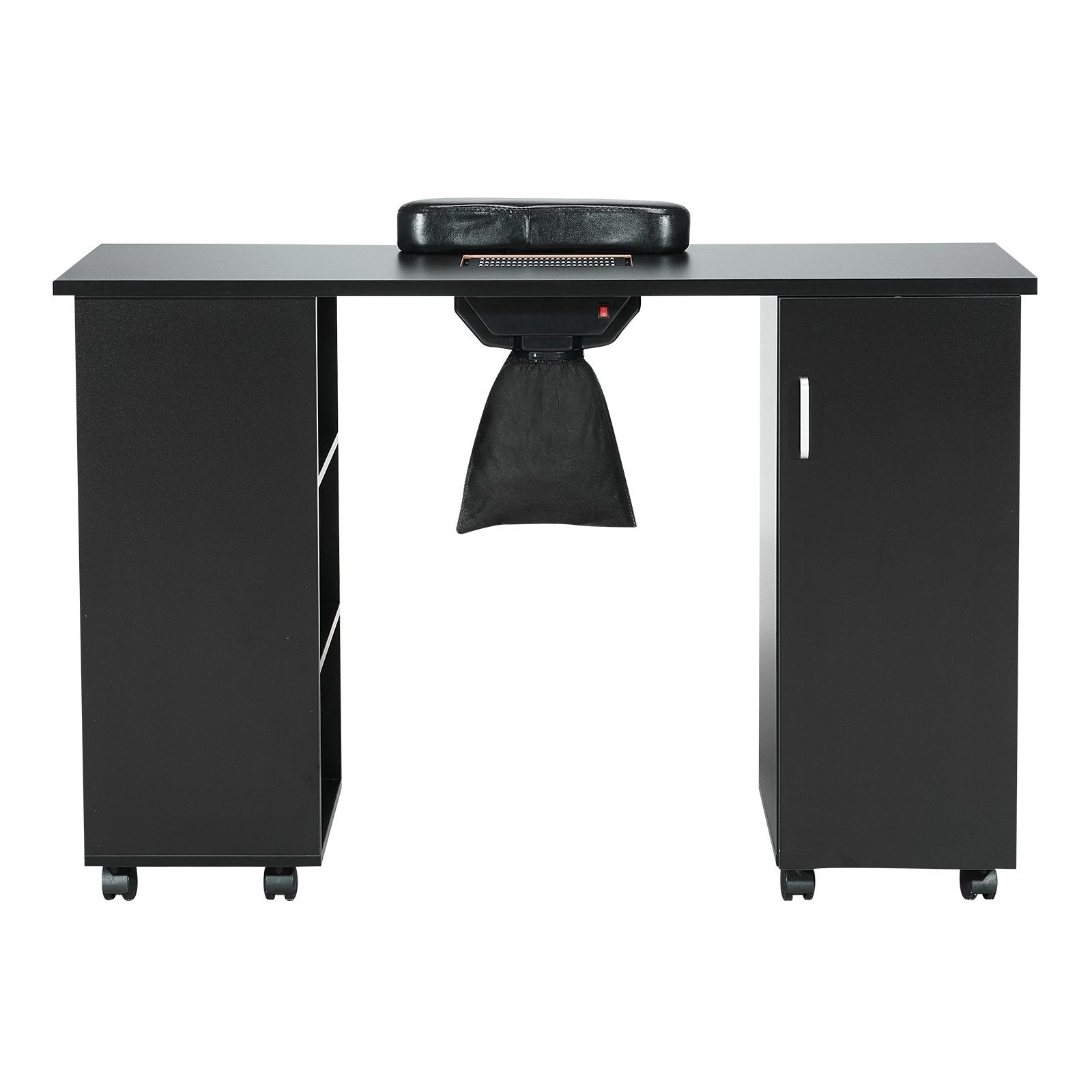 VEVOR Manicure Table, Nail Table Station With Electric Dust Collector, Moveable Nail Tech Desk With 8 Wheels  4 Lockable , 3 Dust Bag & Wrist Rest, MDF Nail Art Workstation For Spa Beauty Salon, Black