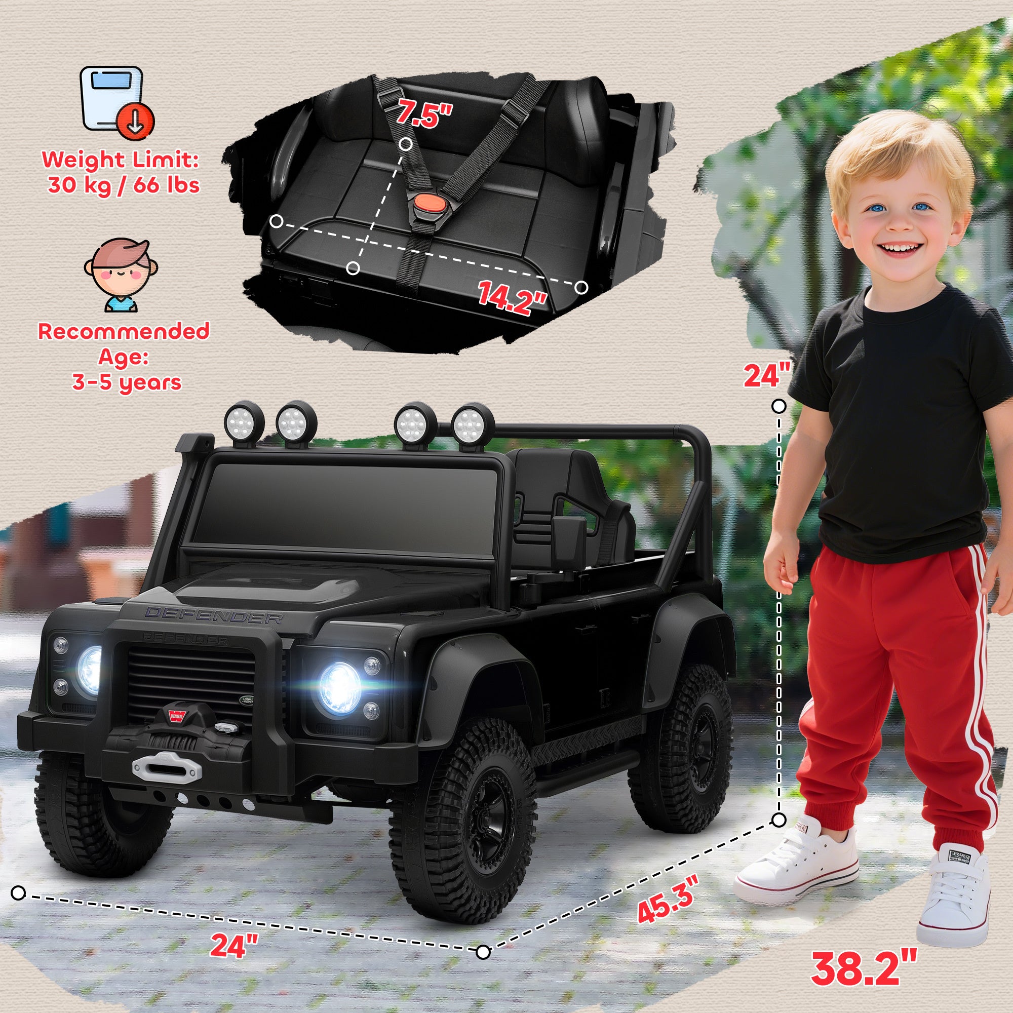 Electric Car For With Remote Control, Dual Motors, Spring Suspension, LED Lights, Black