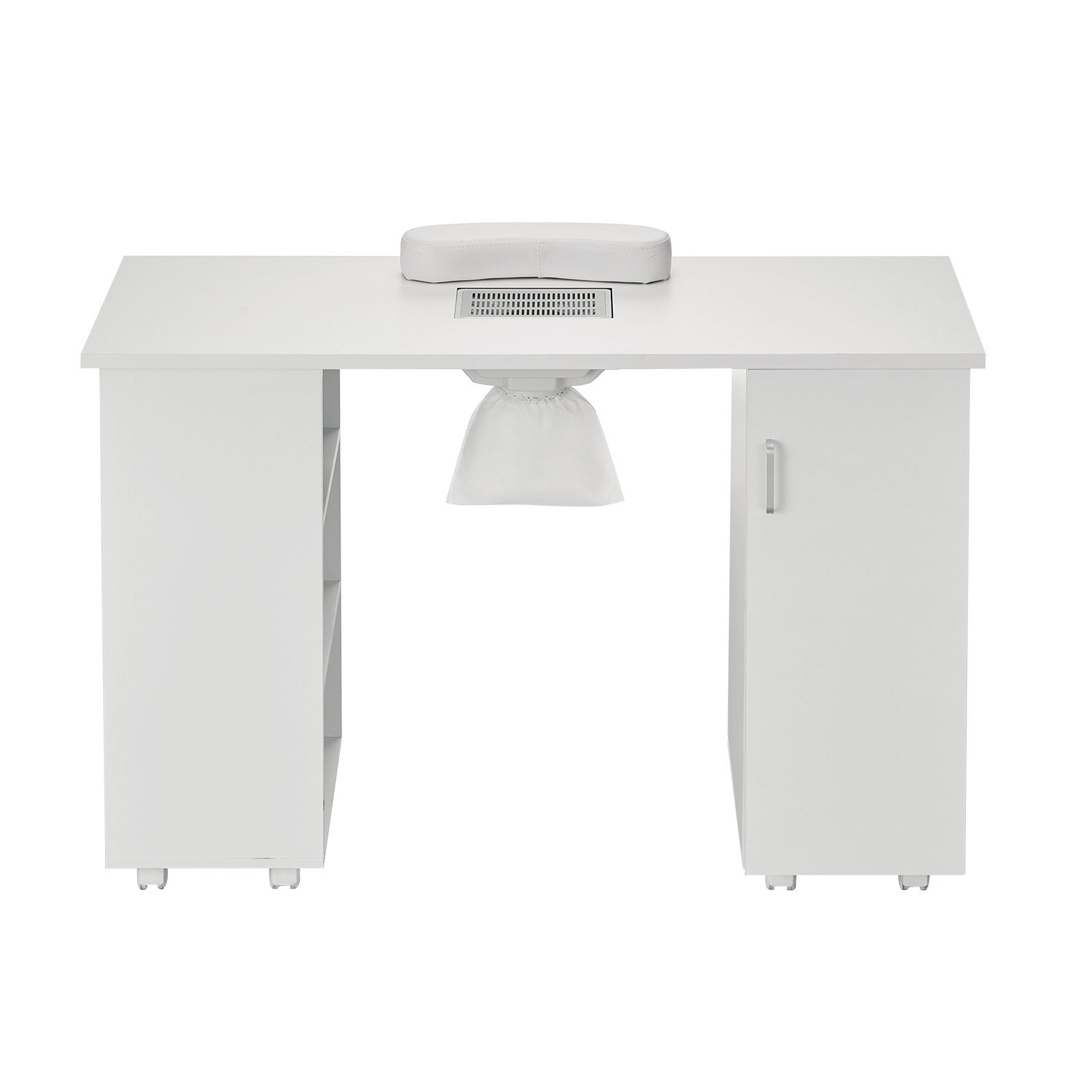 Manicure Table, Nail Table Station With Electric Dust Collector, Moveable Nail Tech Desk With 8 Wheels 4 Lockable, 3 Dust Bag & Wrist Rest, MDF Nail Art Workstation For Spa Beauty Salon, White