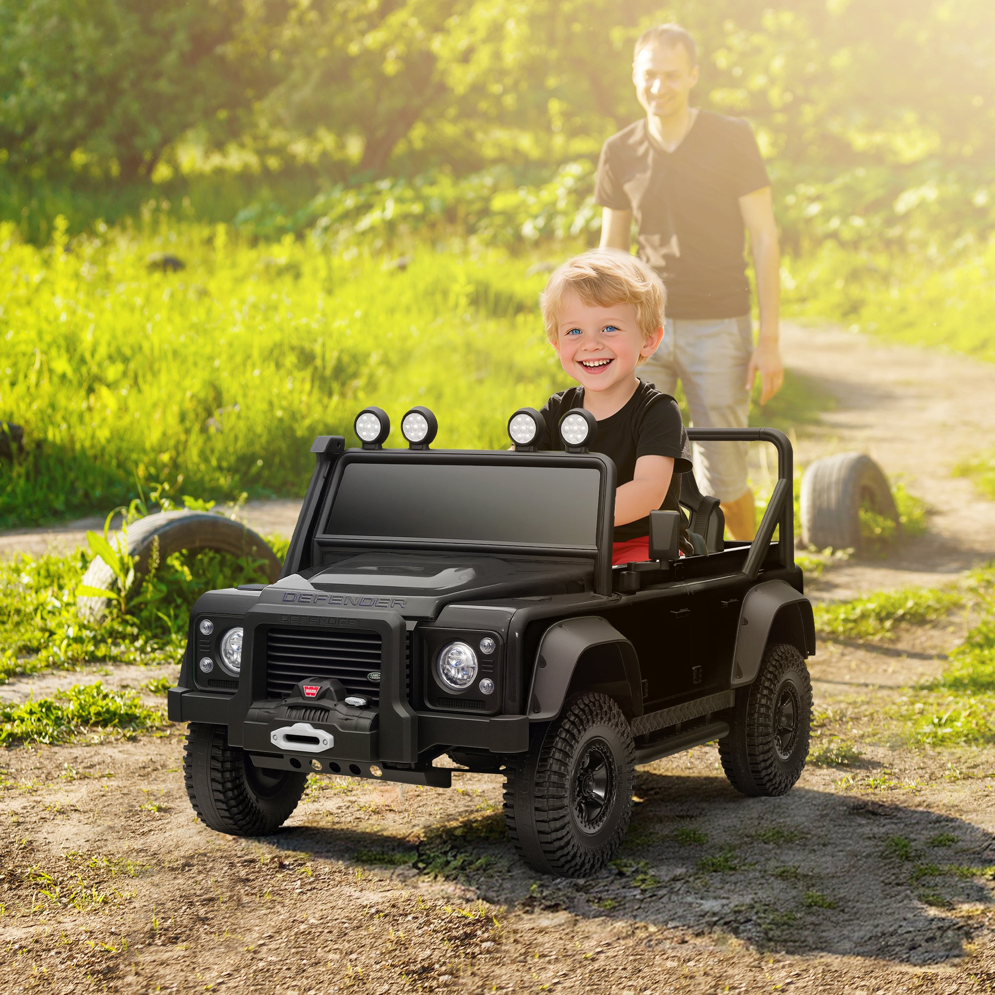 Electric Car For With Remote Control, Dual Motors, Spring Suspension, LED Lights, Black