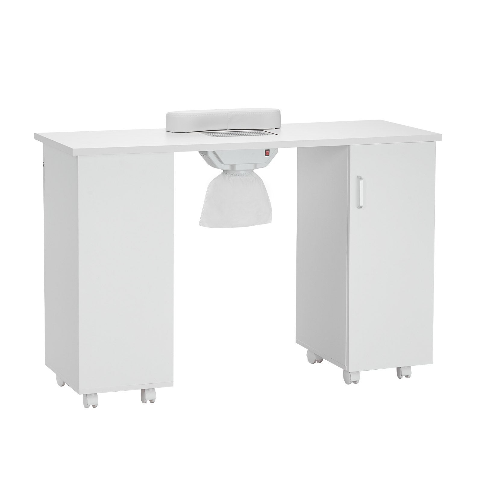 Manicure Table, Nail Table Station With Electric Dust Collector, Moveable Nail Tech Desk With 8 Wheels 4 Lockable, 3 Dust Bag & Wrist Rest, MDF Nail Art Workstation For Spa Beauty Salon, White