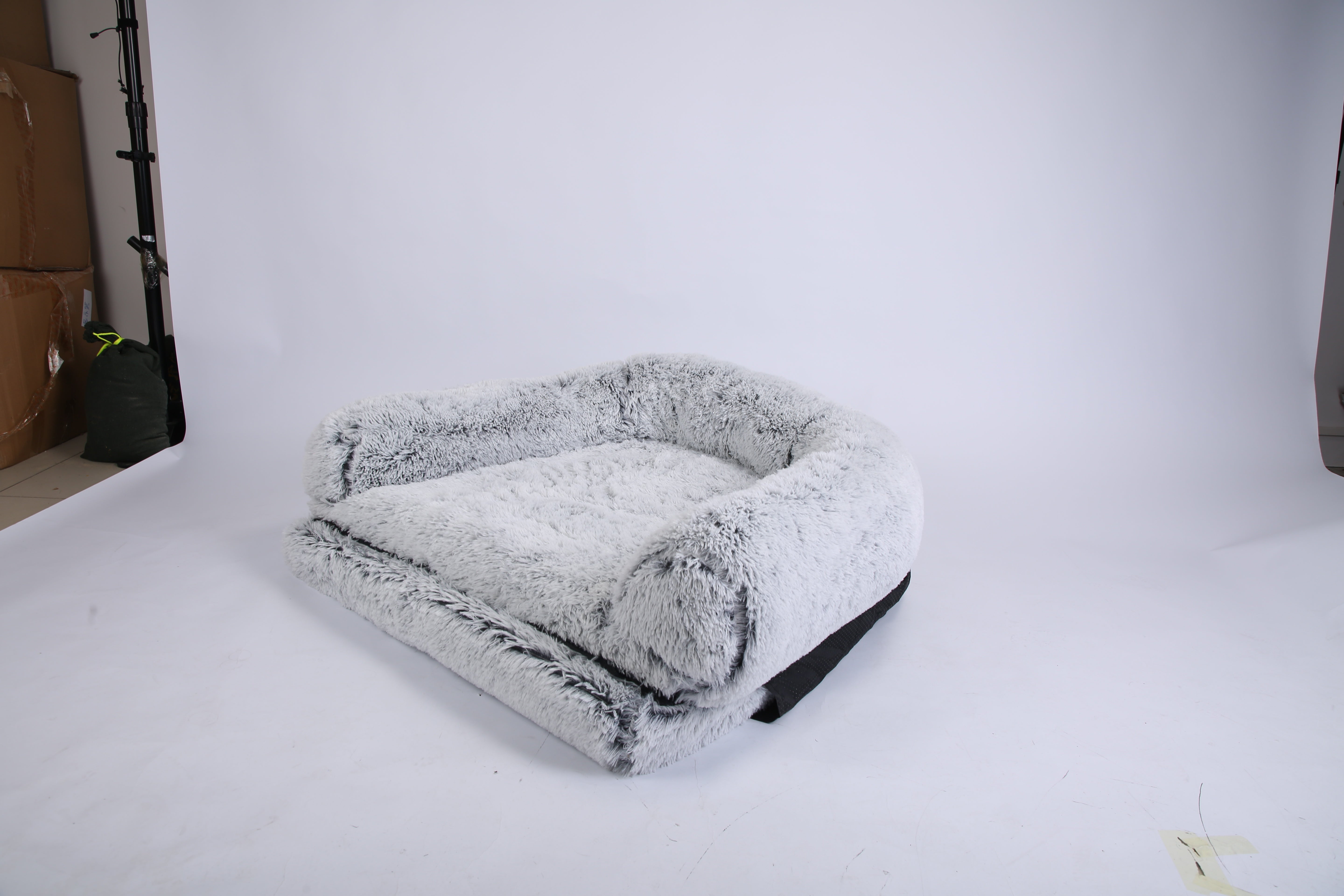 1Pc Large Foldable Human Size Dog Bed With Pillow Blanket Flurry Plush Napping Human-Sized Dog Bed Machine Washable Zipped Removable Cover For Pets Kids Adults Grey 71x45x10in